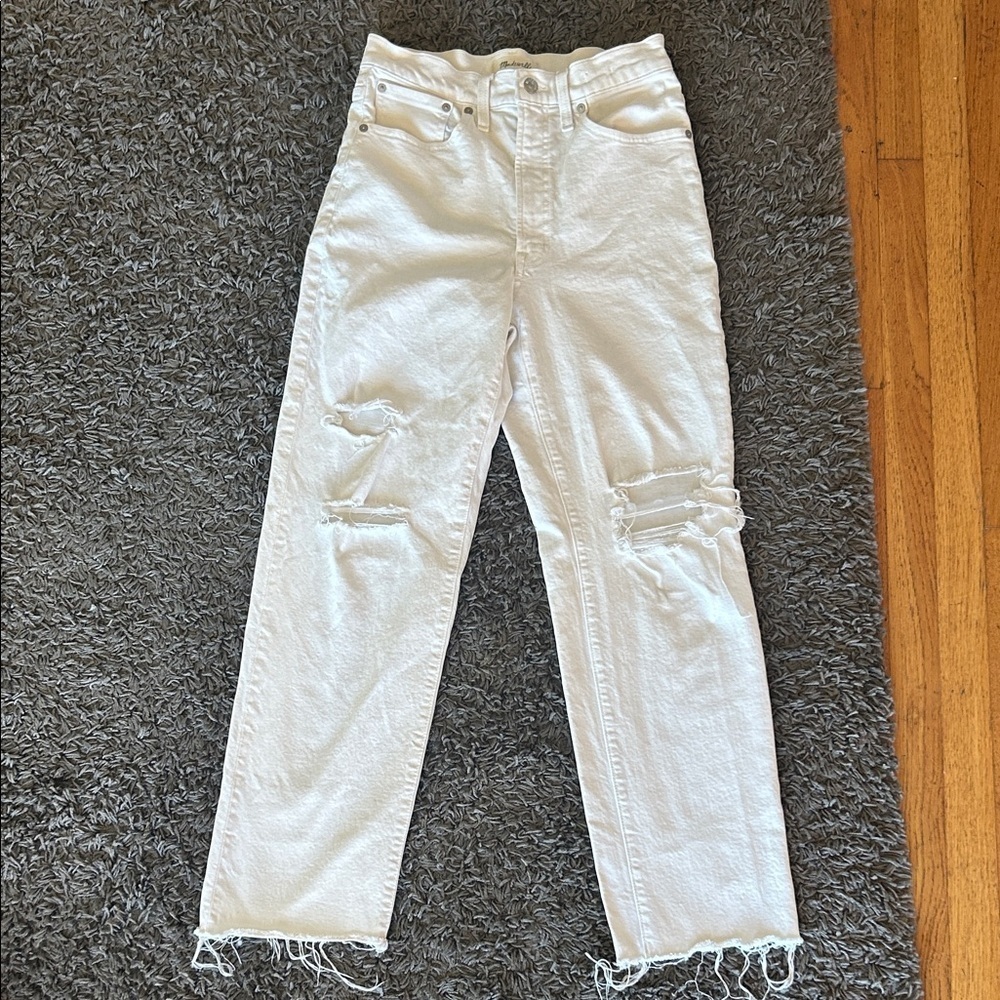 Madewell White Distressed Women The Perfect Vintage Straight Jean Size 27